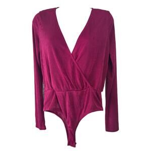 Lulu's Women's Sz L Hot Pink Shimmer Layerable Faux Wrap V-neck Blouse (1960)